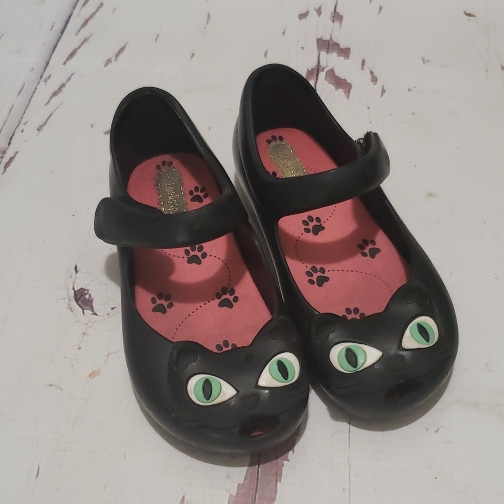 Mini Melissa 25 black cat peep toe Mary Jane shoes